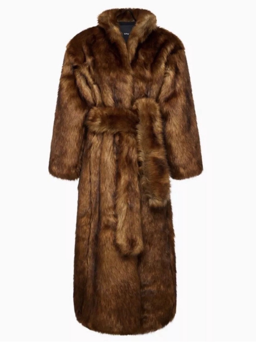 Full-Length Faux Fur Robe Coat in Rich Brown